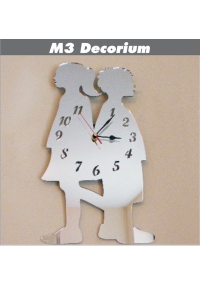 M3Decorium Genç Çiftler Sevgililer Arkadaşlar Dekoratif Ayna Saat Beyaz