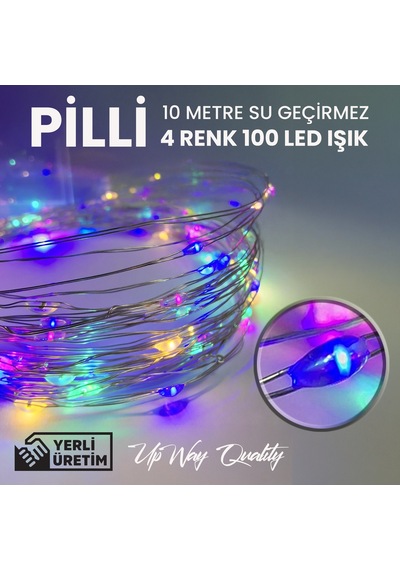 Upway 10m Su Geçirmez 4 Renkli 100 Led Işık - Pilli Dekoratif Aydınlatma Çok Renkli
