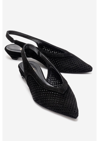 Luvi Shoes Lıeve Siyah Süet Hakiki Deri Kadın Alçak Topuklu Ayakkabı