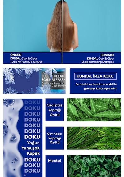 Canlandıcı Ve Ferahlatıcı Saç Bakım Şampuanı Kundal Cool & Clear Scalp Refreshing 500ml Aqua Mint