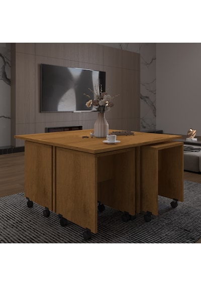 Asra Trend Akıllı Orta Sehpa OS003 %100 MDF 5 Parça Yavrulu Puf Sehpa Seti Petra