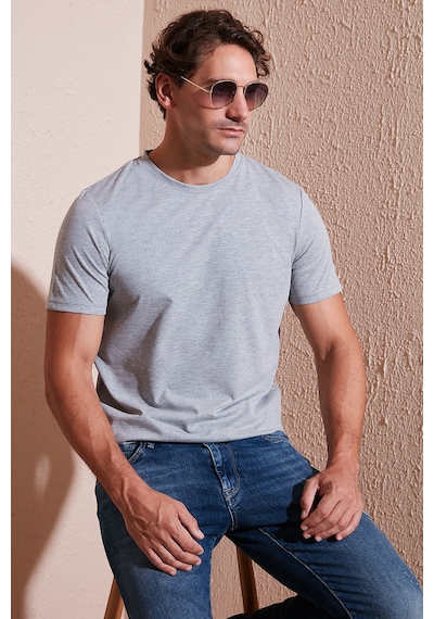 Buratti Pamuklu Regular Fit Bisiklet Yaka Erkek T Shirt 59020204 Gri Melanj
