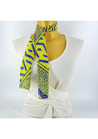 Tedz Collection Paredora Geometrik Desenli Sarı Lacivert Kısa Fular Çok Renkli