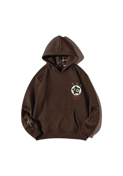 Altamira Unisex Kahverengi Id Baskılı Oversize Kapşonlu Sweatshirt 001