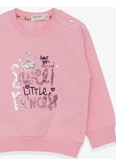 Breeze Kız Çocuk Sweatshirt Nakışlı Pullu 1-4 Yaş, Pudra ((553858002) Çok Renkli