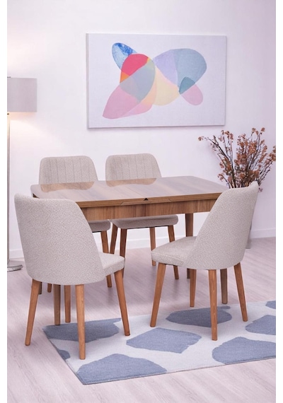 Nehir Milano Mdf Lak Panel Açılır Mutfak Masa Takımı 75x130cm Ceviz
