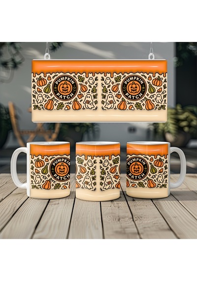 Pumpkin Patch Halloween Kupa Balkabağı Ve Hayalet Temalı 3d Efektli - Kabartmasız Beyaz