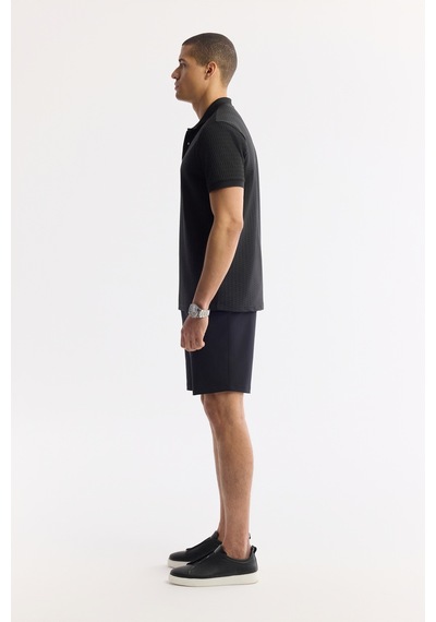 Avva Erkek Siyah Polo Yaka Jakarlı Elastan Regular Fit T-shirt A51y1121