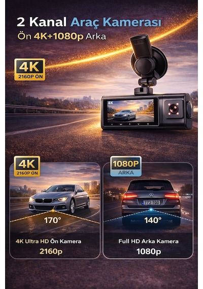 K17 4k Araç Kamerası Ön-arka Çift Lens Wifi Gps Dash Cam Gece Net Kayıt Araç İçi Güvenlik Kamerası