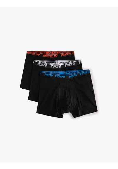 Koton 3'lü Boxer Seti Slogan Baskılı Pamuklu Siyah 5wlm90017mk
