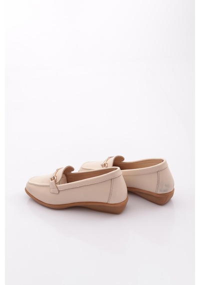 Dgn 3102 Kadın Aksesuarlı Loafer Ayakkabı Bej Napa