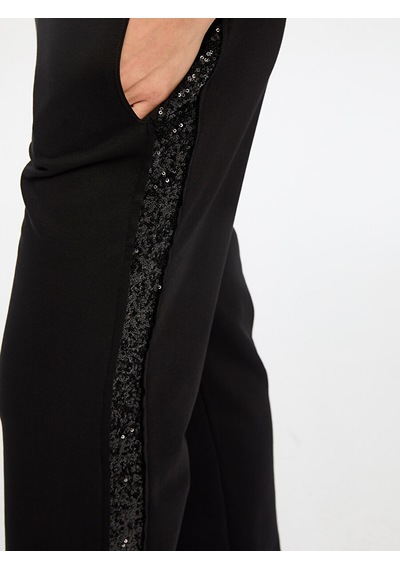 Payet Şerit Garnili Wide Leg Fit Eşofman Alt W26esa006 Uw26esa00610 Siyah