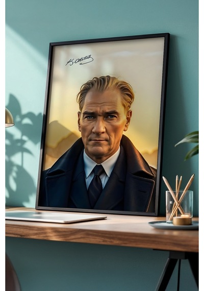 Huhuli Mustafa Kemal Atatürk Baskılı Ahşap Siyah Çerçeveli Tablo Huhu506