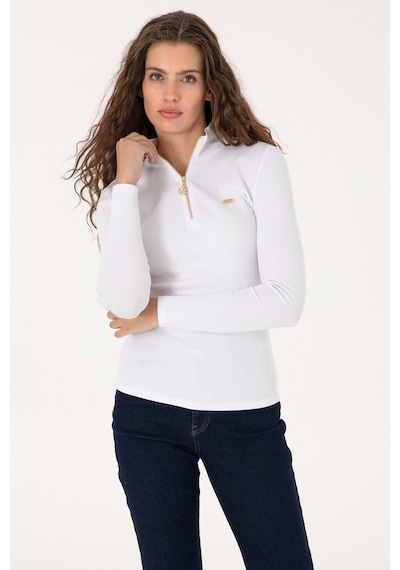 U.S. Polo Assn. Kadın Beyaz Fermuarlı Dik Yaka Sweatshirt 50313564-VR013