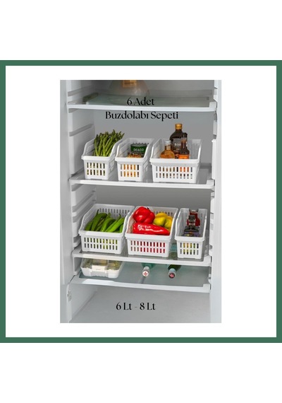 En-cag 6 Lı Buzdolabı Organizeri Düzenleyici Çok Amaçlı Dolap Düzenleyici Beyaz 12x30x14 Cm Bss