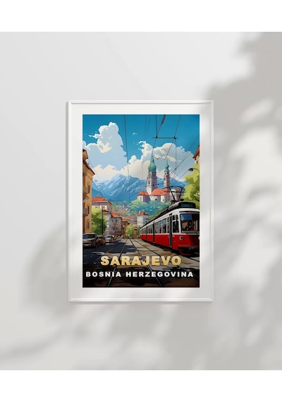 Çerçevesiz Poster Dağların Gölgesinde Sarajevo Şehir Manzarası