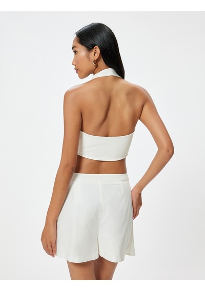 Koton Halter Yaka Crop Üst Deniz Kabuğu Detaylı Beyaz 4sak10028pk Beyaz