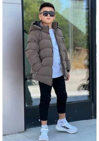 Pina Kids Erkek Çocuk Çıkarılabilir Kapüşonlu Su Geçirmez Nova Kışlık Mont Km4012 Kahverengi