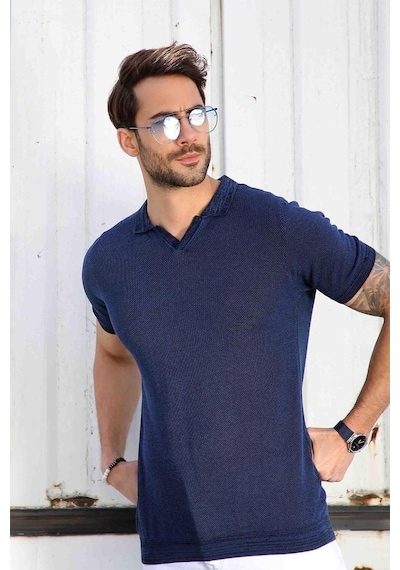 Ferraro Saks/Siyah Kuşgözü Desenli Polo Yaka Erkek Triko T-Shirt