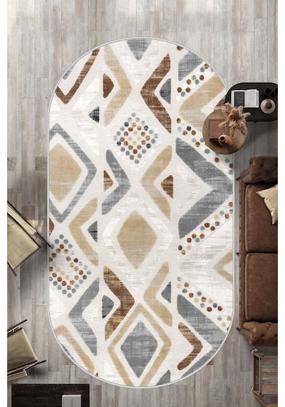 West Home Makinede Yıkanabilir Kaymaz Taban Leke Tutmaz Oval Mutfak Halısı Salon Halısı Ve Yolluk Wh 587 Multy Oval