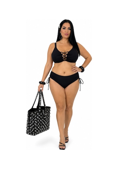 Büyük Beden Bağcıklı Göğüs Dekolteli Ayarlanabilir Askılı Yüksek Bel Yan Büzgülü Kadın Bikini Takım Siyah Büyük Beden Bağcıklı Göğüs Dekolteli Ayarlanabilir Askılı Yüksek Bel Yan Büzgülü Kadın Bikini Takım Siyah