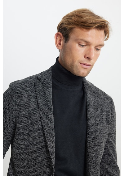 AC&Co / Altınyıldız Classics Erkek Sıyah Slim Fit Dar Kesim Mono Yaka Armürlü Torba Cepli Ceket Siyah