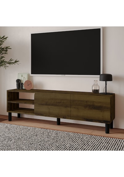 İnarch Dizayn River 150 Cm Modern Tv Sehpası Kapaklı Ve Raflı Tasarım Ceviz
