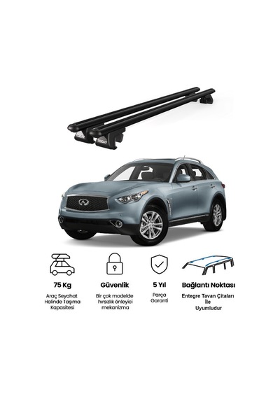 Venüs Infiniti Qx70 2013 Ve Sonrası Uyumlu Siyah Ara Atkı Port Bagaj Tavan Barı