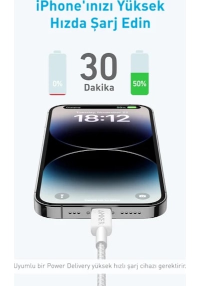 Anker 322 Usb-c To Lightning 1.8 M MFI Lisanslı Şarj ve Data Kablosu Beyaz