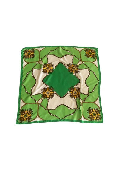 Tikitonki Otantik Desenli Saten Fıstık Yeşili Eşarp - 90x90 Yeşil Yeşil