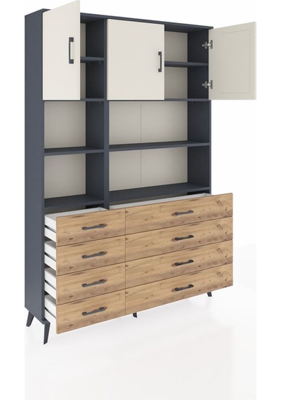 Arges Dolap 8 Raflı 8 Çekmeceli 3 Kapaklı 132x30x195 Antrasit-aytaşı/çam Aytası/atlas Çam