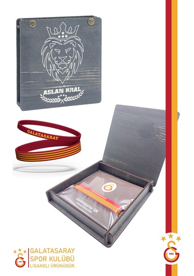 Galatasaray Orijinal Lisanslı Sarı Kırmızı 2'li Yetişkin Bileklik Hediyelik Ahşap Kutulu Kırmızı