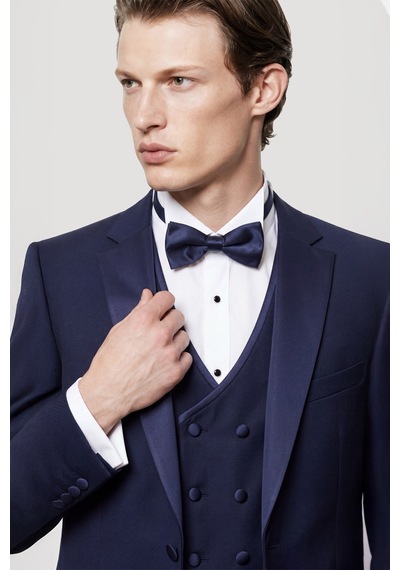 Ac&Co / Altınyıldız Classics Erkek Lacivert Slim Fit Dar Kesim Mono Yaka Desenli Yelekli Smokin Takım Lacivert
