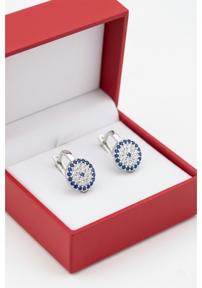 Çekirdekjewelry 925 Ayar Gümüş Rodyum Kaplama Nazar Küpe Gri