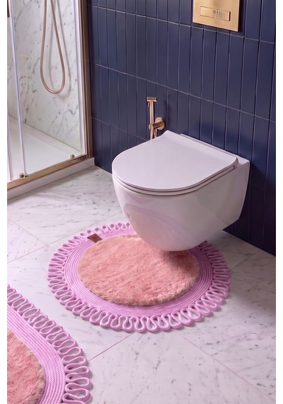Banyo Paspası Takımı 60x100+60x60 Cm Dış Trikot Pembe & Pembe