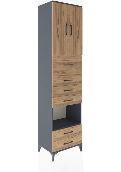 Hyperion Dolap 3 Raflı 6 Çekmeceli 2 Kapaklı 60x44x243 Antrasit-çam Antrasit