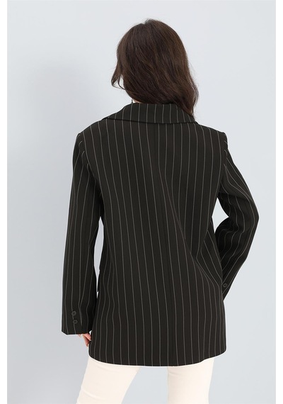 Blazer Ceket Çizgili Atlas Kumaş - Siyah-siyah Siyah