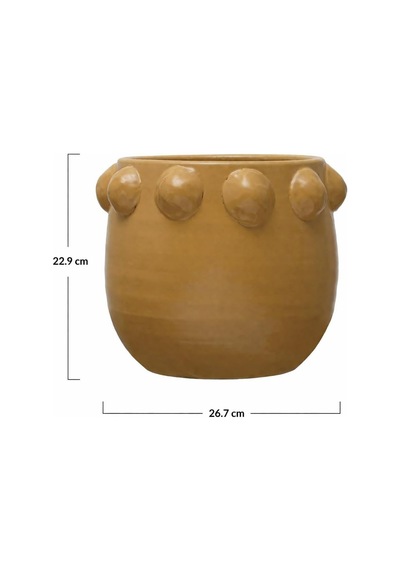 Tr Warm Design El Yapımı Sarı Noktalı Kabartmalı Terracotta Saksı Modern Salon Ofis Balkon Dekoru Sarı Genel