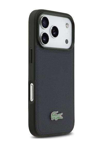 Apple Uyumlu iPhone 17 Pro Kılıf Lacoste Lisanslı M-safeli Pu Pike Desenli Metal Logolu Kartlıklı Kapak Siyah Siyah