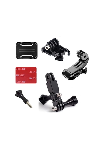 Gplus Bs09kvjh 9 Parça Oval Zemin Kavisli Yüzey Vidalı J-hook Hızlı Tak 3 Yollu Aksiyon Kamera Uyumlu 3m Yapışkanlı Motor Kask Bağlantı Seti Siyah