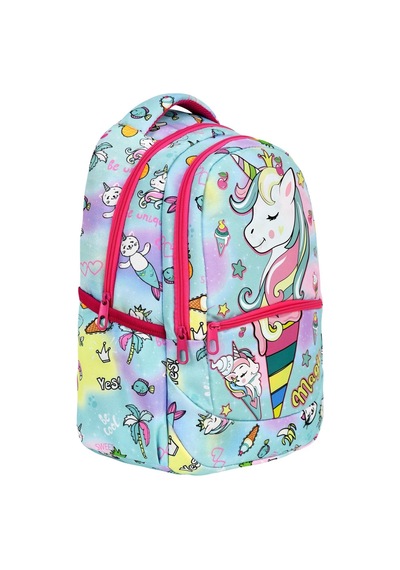 Yeşil Magic Unicorn Figürlü Kız İlkokul Sırt Çantası + Beslenme Çantası 2305 Açık Mor