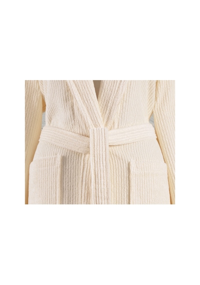 Çizgili Bornoz %100 Sertifikalı Pamuk Şal Yaka Unisex Banyo Bornoz / Sabahlık 340 Gr/m2 Krem Renk