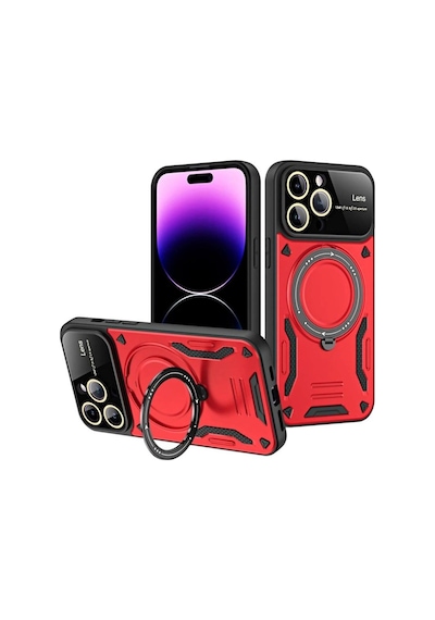 Apple Uyumlu iPhone 16 Pro Max Kılıf Joy Lens Standlı Kapak - Kırmızı Diğer