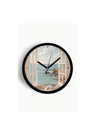 Huzura Açılan Pencere Modern Duvar Saati - 30cm - Önü Camlı Siyah Kasa - Sessiz Mekanizma-jh0818 Siyah
