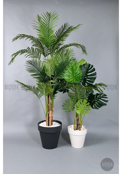 Biçiçek Yapay Areka Palmi̇yesi̇ Ve Monstera Ağacı Yali Saksıda