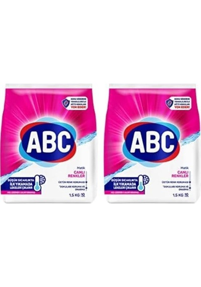 Abc Deterjan Matik Canlı Renkler 1,5 Kg 2 Paketi 1000'li Set
