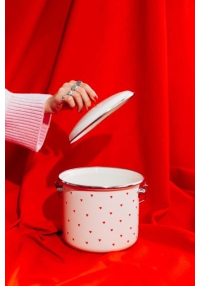 Cupid Kalp Desenli Emaye Yoğurt/bakliyat Bakracı 20cm-3 Litre-tüm Ocaklarla Uyumlu Krem