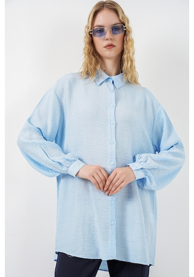 Bigdart Kadın Dokulu Oversize Tunik 5989 - Mavi