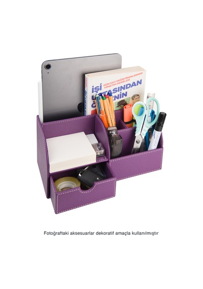 Masaüstü Düzenleyici,kalemlik,kumandalık,küpbloknotluk,tabletlik,kitaplık,6 Gözlü,çekmeceli,desktop Organizer,vegan,24,5 13 12 Lila
