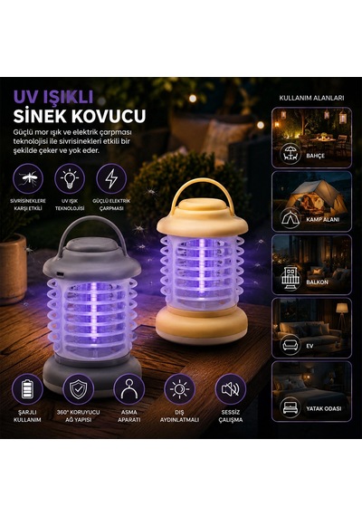 Usb Şarjlı - 2 Renk Işık Asma Aparat - Sessiz Çalışma Uv Işıklı Sinek Kovucu Hs-376 Bx40